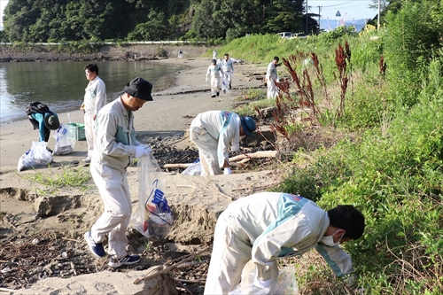 海岸清掃の作業風景